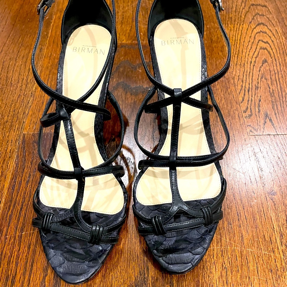 Alexandre Birman black Strappy wedge sandals.